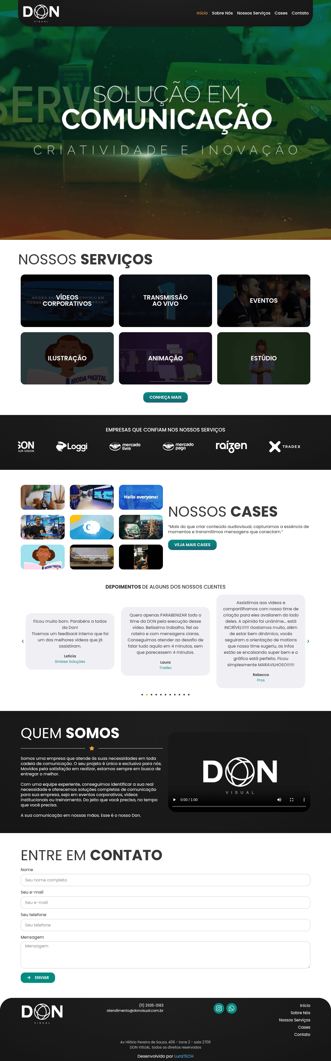 Redesign do site da Don Visual, empresa de audiovisual